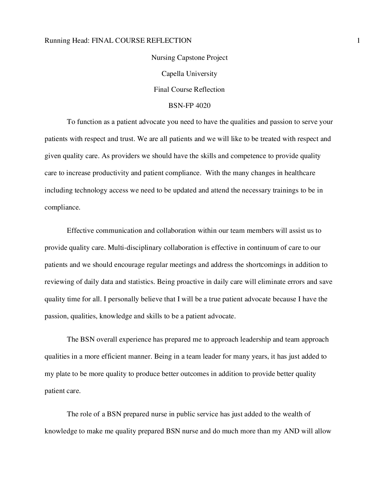 Preview image of Nursing Capstone Project Final Course Reflection Assessment 5 REV 1 document